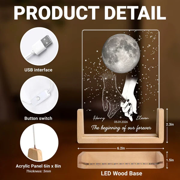 Personalized LED Light Frame, Couple Moon & Stars Design, Unique Gift for Couple with Soft Romantic Glow - Image 4