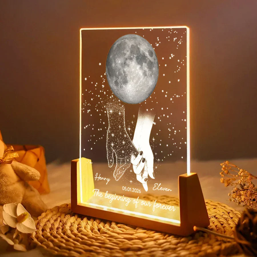 Personalized LED Light Frame, Couple Moon & Stars Design, Unique Gift for Couple with Soft Romantic Glow - Image 5