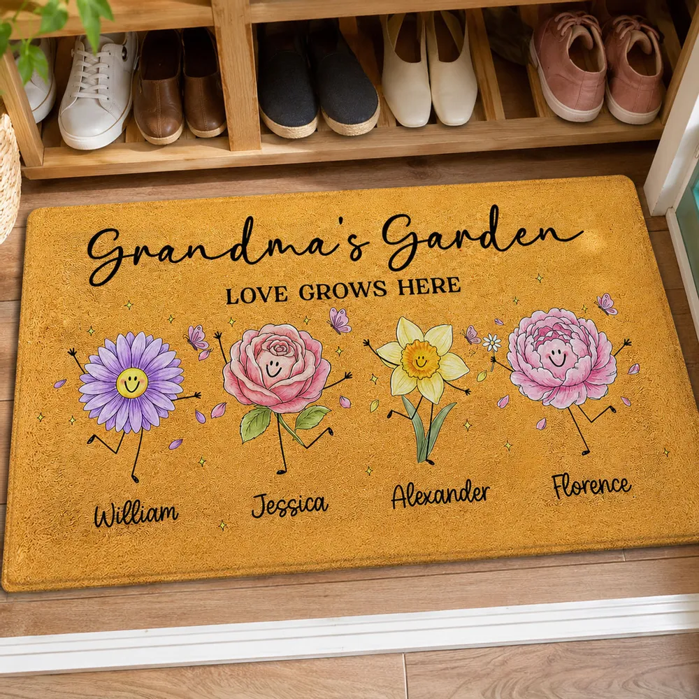 Personalized Grandma's Garden Standard Doormat, Cute Flower Family Entryway Unique Gift - Image 2
