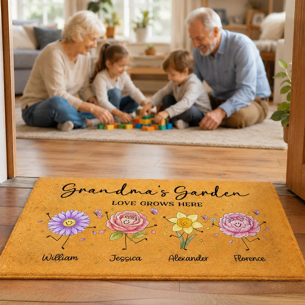 Personalized Grandma's Garden Standard Doormat, Cute Flower Family Entryway Unique Gift - Image 3