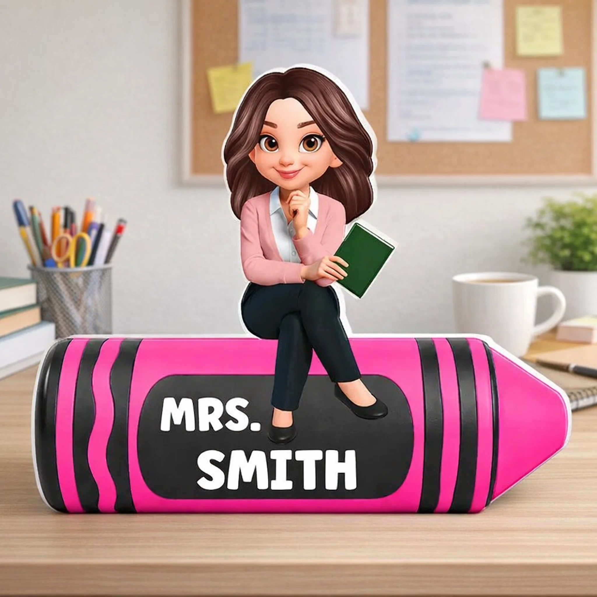 Shaped Acrylic Block Plaque For Teacher, Custom Cartoon Crayon Design, Creative Classroom Thank You Gift