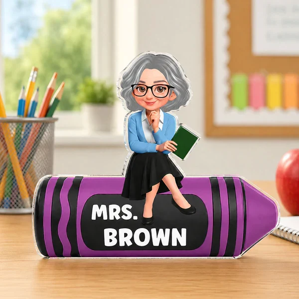 Shaped Acrylic Block Plaque For Teacher, Custom Cartoon Crayon Design, Creative Classroom Thank You Gift - Image 2