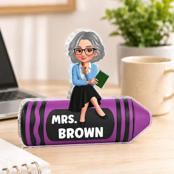 Shaped Acrylic Block Plaque For Teacher, Custom Cartoon Crayon Design, Creative Classroom Thank You Gift - Image 3