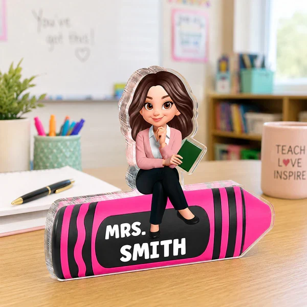 Shaped Acrylic Block Plaque For Teacher, Custom Cartoon Crayon Design, Creative Classroom Thank You Gift - Image 5