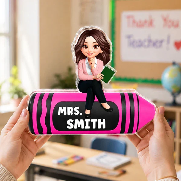 Shaped Acrylic Block Plaque For Teacher, Custom Cartoon Crayon Design, Creative Classroom Thank You Gift - Image 6
