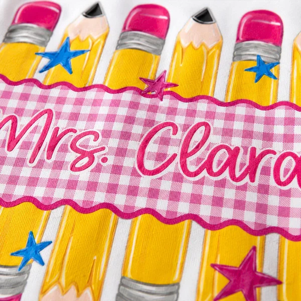 Personalized Classic Tee, Pencil Gingham Teacher Design, Unique Creative Gift for Teachers - Image 4