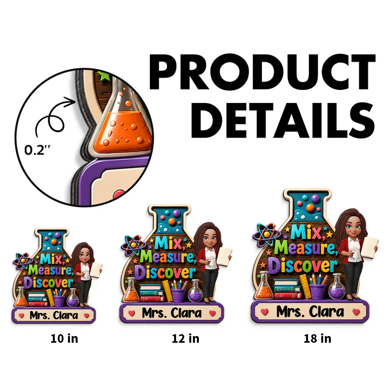 Personalized Wooden Sign With Standing Teacher Illustration, Colorful Classroom Theme, Unique Creative Gift for Teacher - Image 4