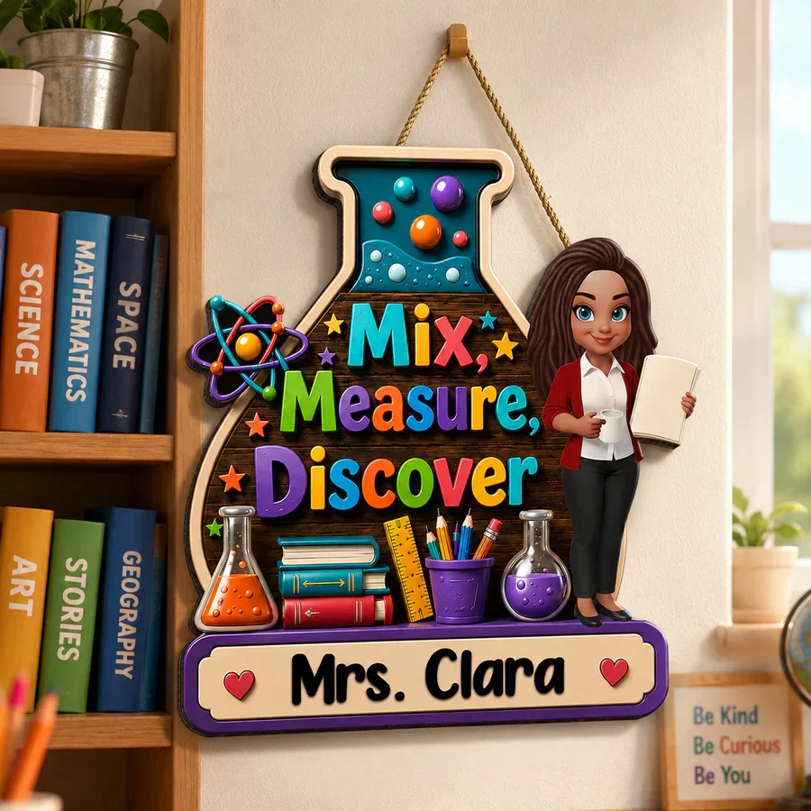Personalized Wooden Sign With Standing Teacher Illustration, Colorful Classroom Theme, Unique Creative Gift for Teacher - Image 8
