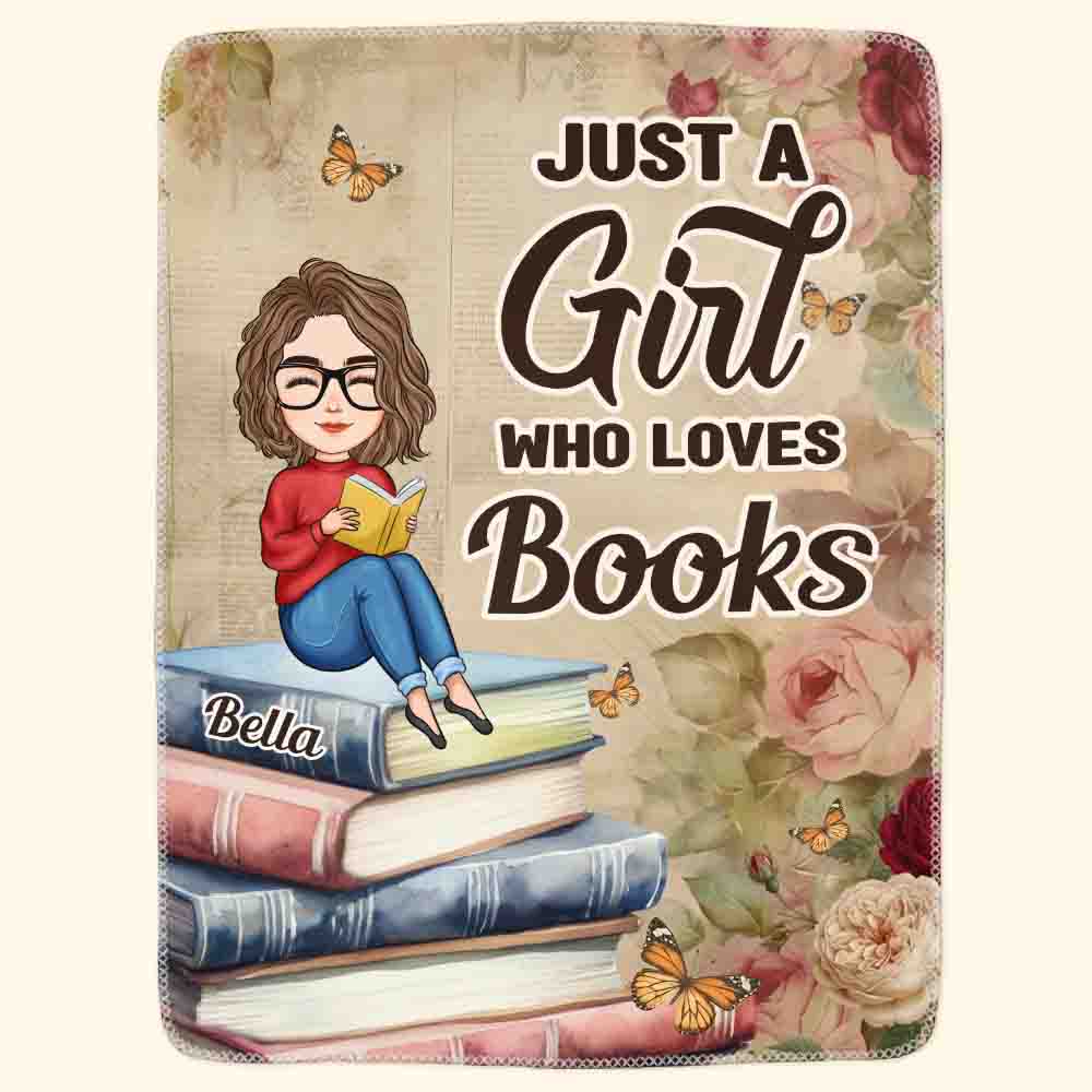 Personalized Fleece Blanket, Just a Girl Who Loves Books, Vintage Floral Book Lover Unique Gift - Image 3