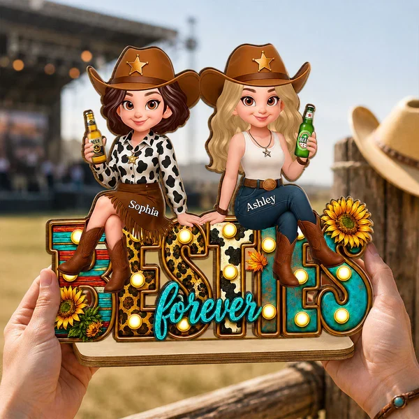 Personalized 2-Layer Wooden Plaque, Cowgirl Friends Holding Hands, Unique Gift for Close Friend - Image 8