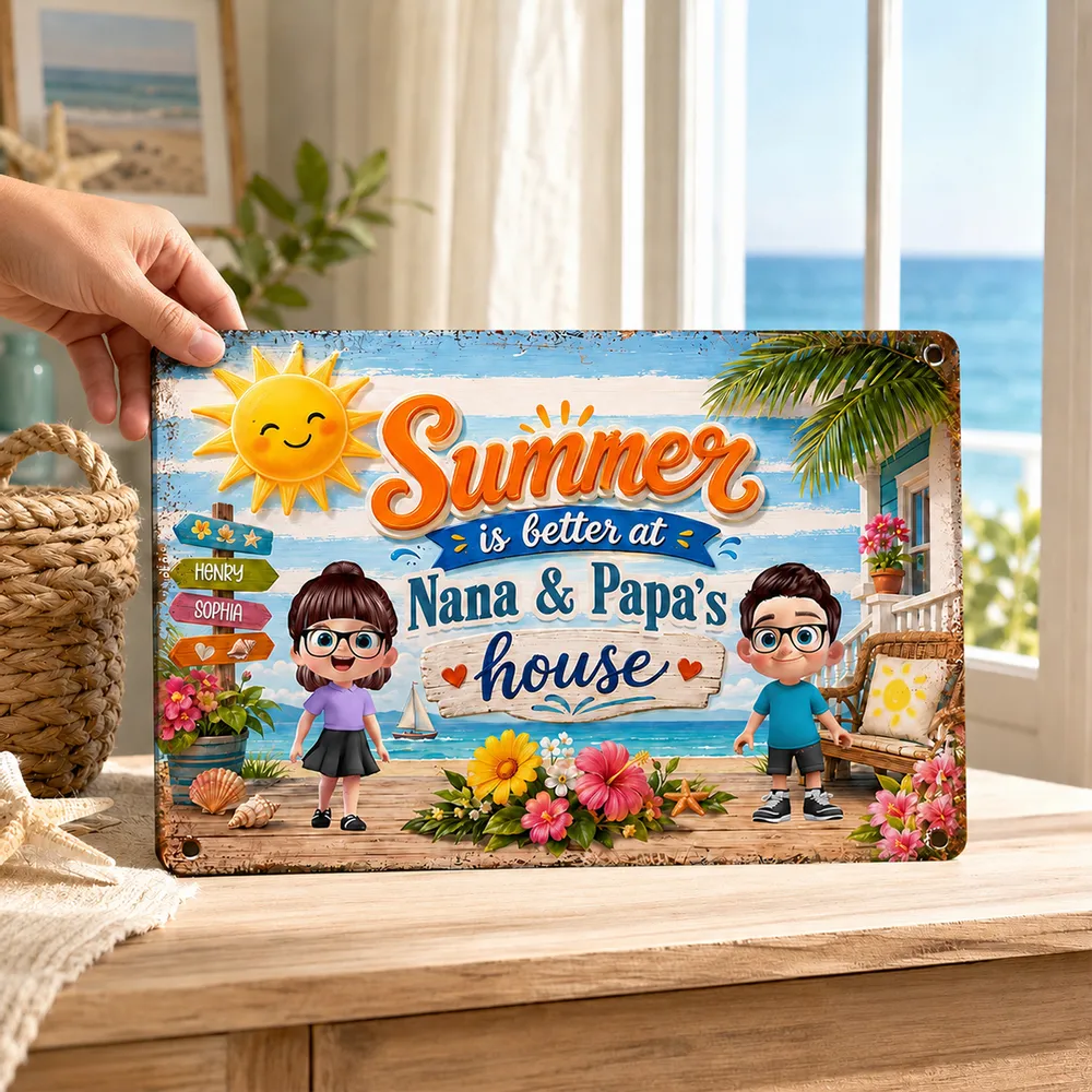 Personalized Rectangular Iron Sign, Summer at Grandparents' House Beach Porch Decor, Unique Gift for Nana & Papa - Image 2