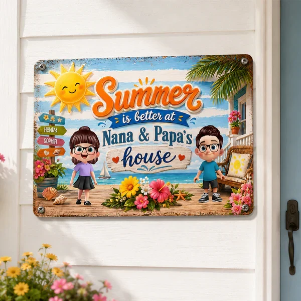 Personalized Rectangular Iron Sign, Summer at Grandparents' House Beach Porch Decor, Unique Gift for Nana & Papa - Image 3
