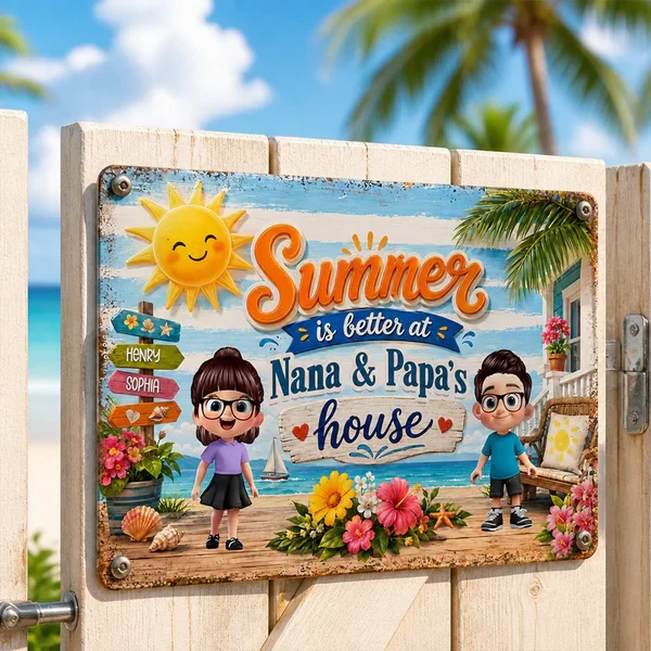Personalized Rectangular Iron Sign, Summer at Grandparents' House Beach Porch Decor, Unique Gift for Nana & Papa - Image 4