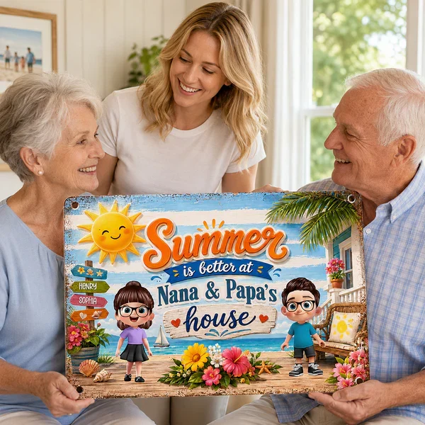 Personalized Rectangular Iron Sign, Summer at Grandparents' House Beach Porch Decor, Unique Gift for Nana & Papa - Image 5