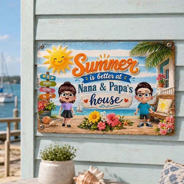 Personalized Rectangular Iron Sign, Summer at Grandparents' House Beach Porch Decor, Unique Gift for Nana & Papa - Image 6