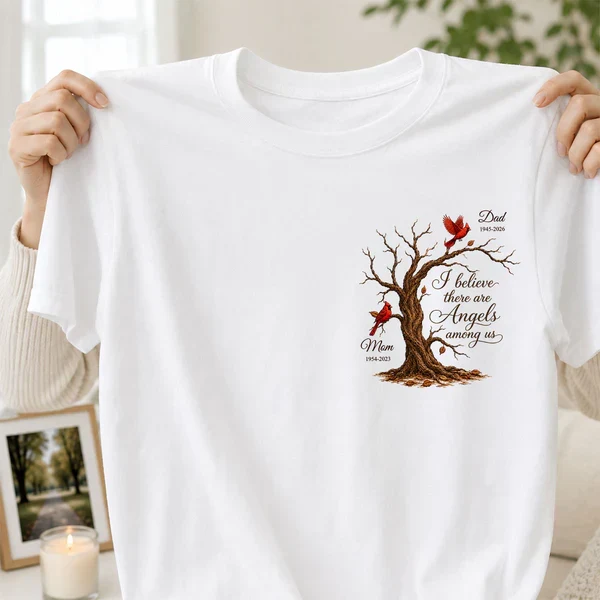 Personalized Classic Tee With Cardinal Memorial Tree, Unique Remembrance Gift for Family - Image 4