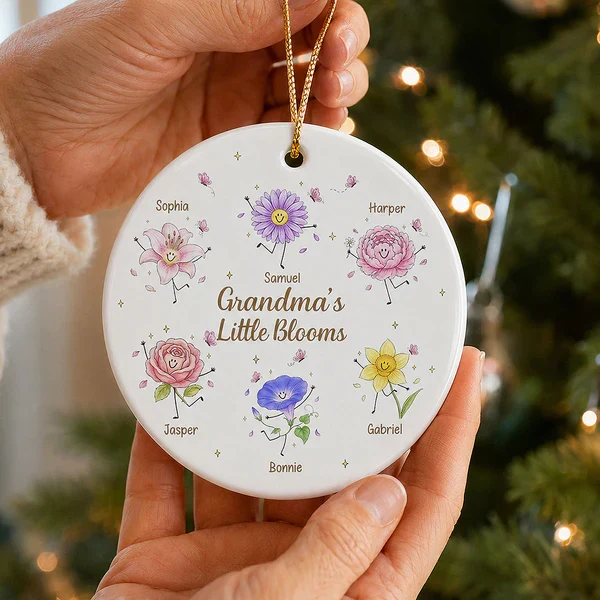 Personalized Ceramic Ornament With Grandma's Little Blooms, Smiling Birth Flower Art, Unique Gift For Grandma - Image 3