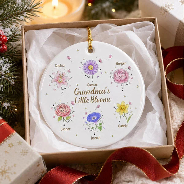 Personalized Ceramic Ornament With Grandma's Little Blooms, Smiling Birth Flower Art, Unique Gift For Grandma - Image 4