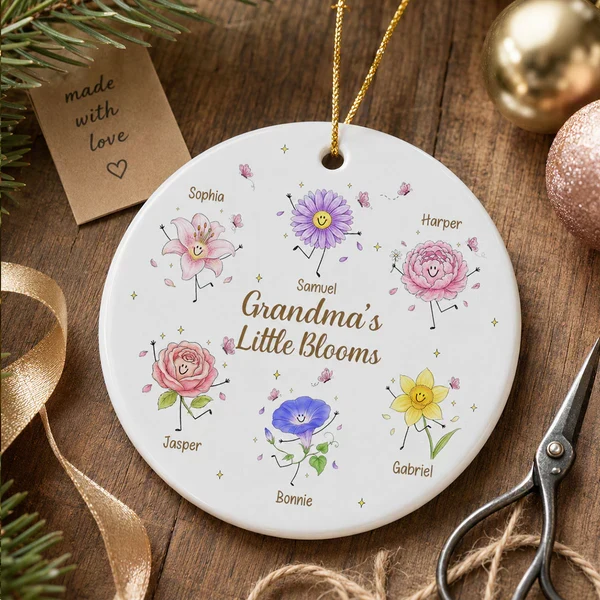 Personalized Ceramic Ornament With Grandma's Little Blooms, Smiling Birth Flower Art, Unique Gift For Grandma - Image 5