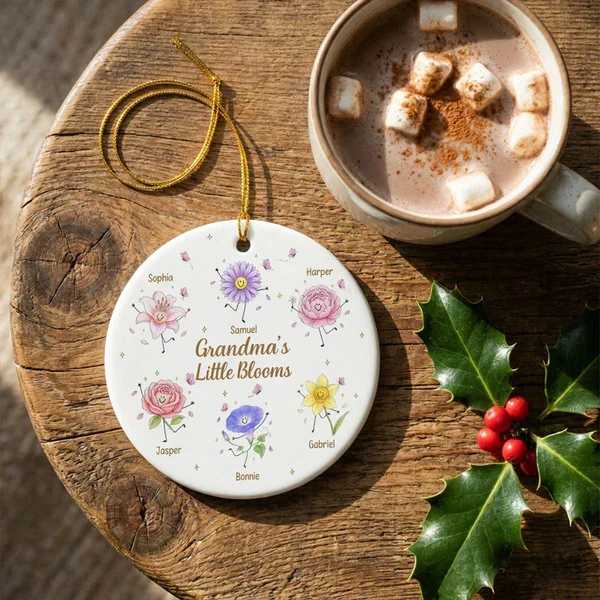 Personalized Ceramic Ornament With Grandma's Little Blooms, Smiling Birth Flower Art, Unique Gift For Grandma - Image 7