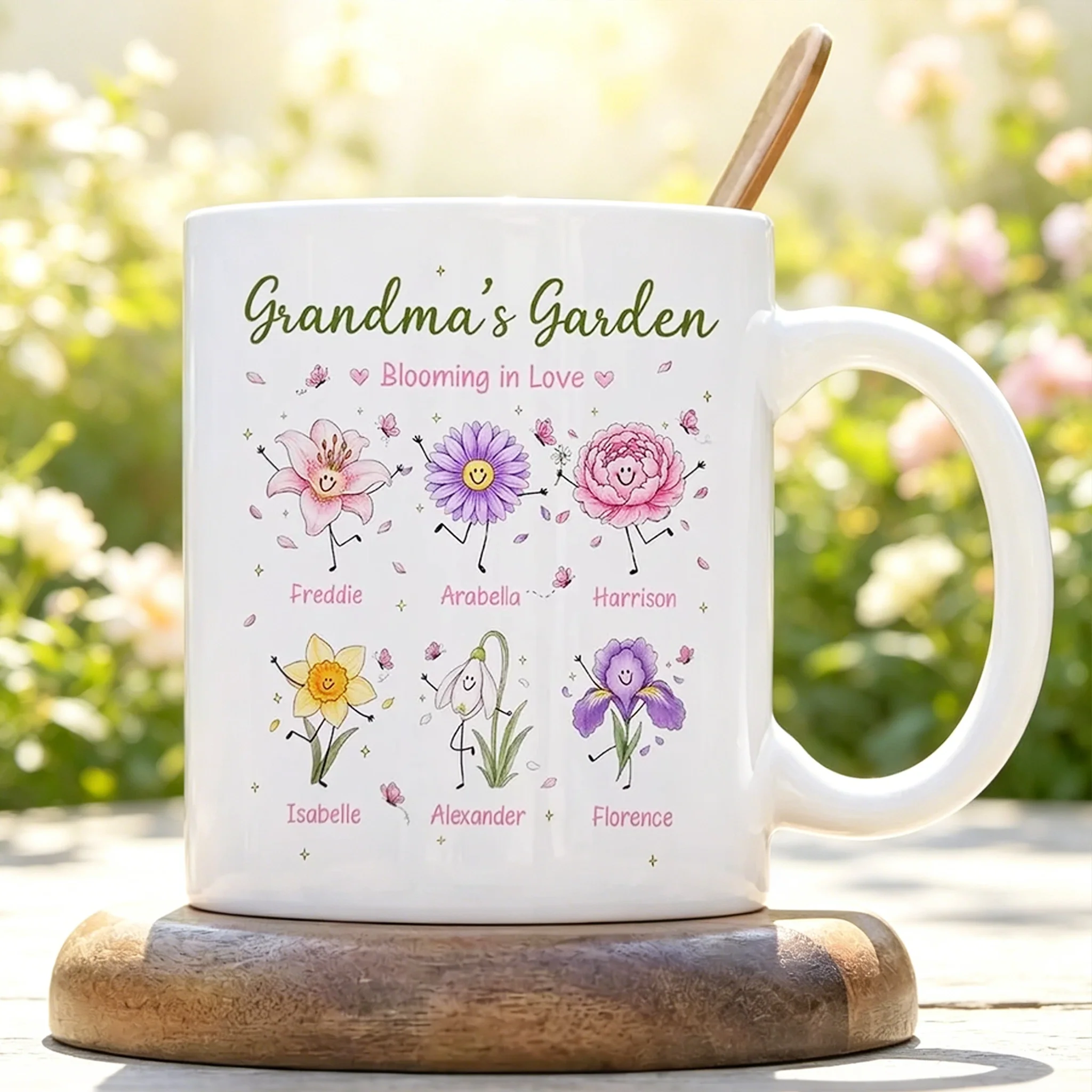 Personalized Ceramic Mug With Grandma's Garden Birth Flowers, Creative Gift for Grandma's Morning Coffee