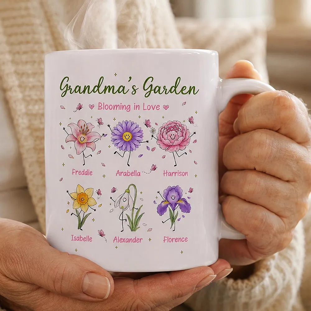Personalized Ceramic Mug With Grandma's Garden Birth Flowers, Creative Gift for Grandma's Morning Coffee - Image 2
