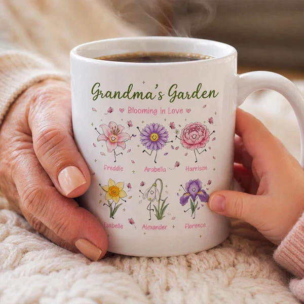 Personalized Ceramic Mug With Grandma's Garden Birth Flowers, Creative Gift for Grandma's Morning Coffee - Image 3