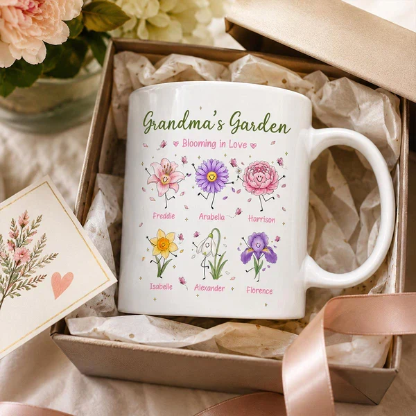 Personalized Ceramic Mug With Grandma's Garden Birth Flowers, Creative Gift for Grandma's Morning Coffee - Image 6