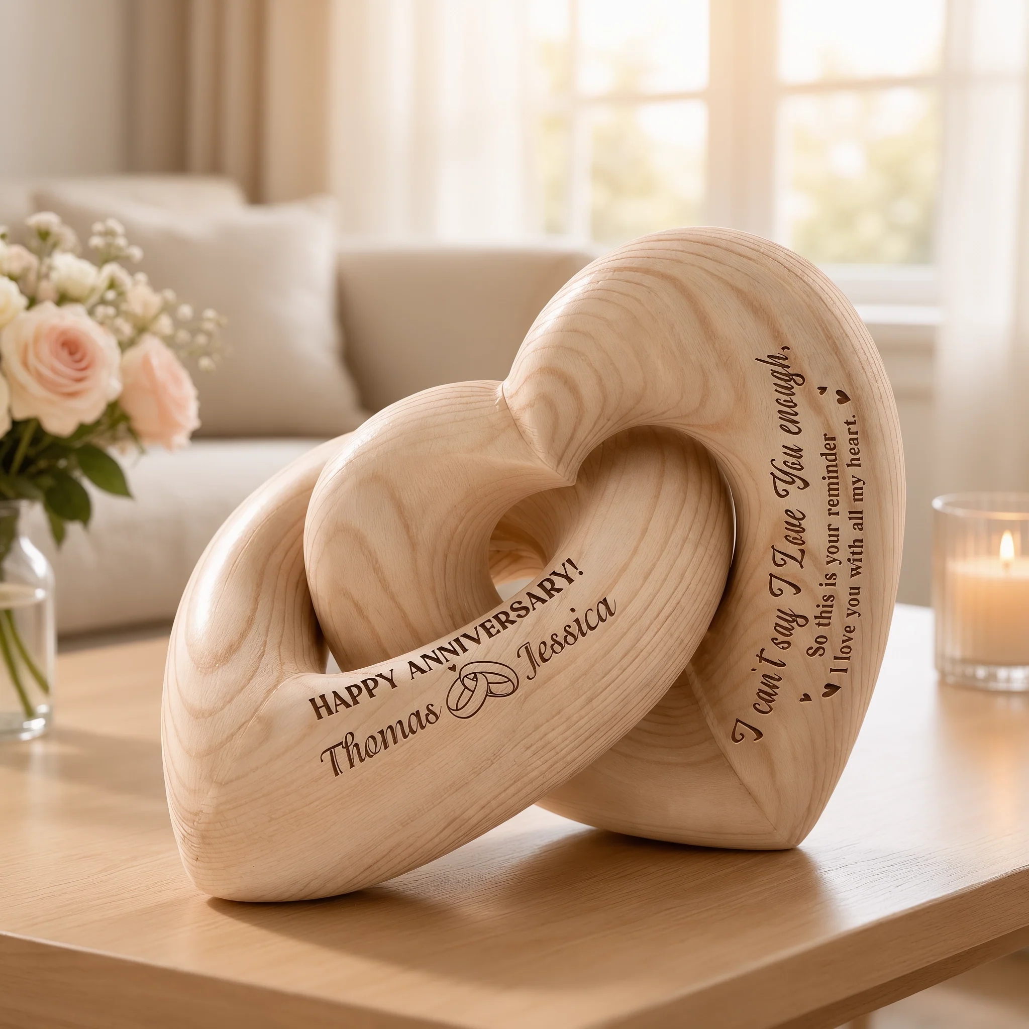 Personalized Engraved Infinity Heart Sculpture, Unique Happy Anniversary Gift for Couples