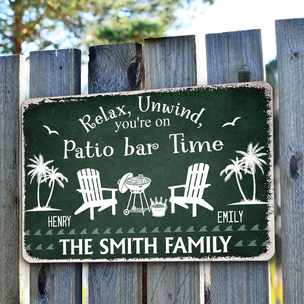 Personalized Rectangular Iron Sign for Patio Time, Navy Backyard Decor, Unique Gift for Family - Image 3