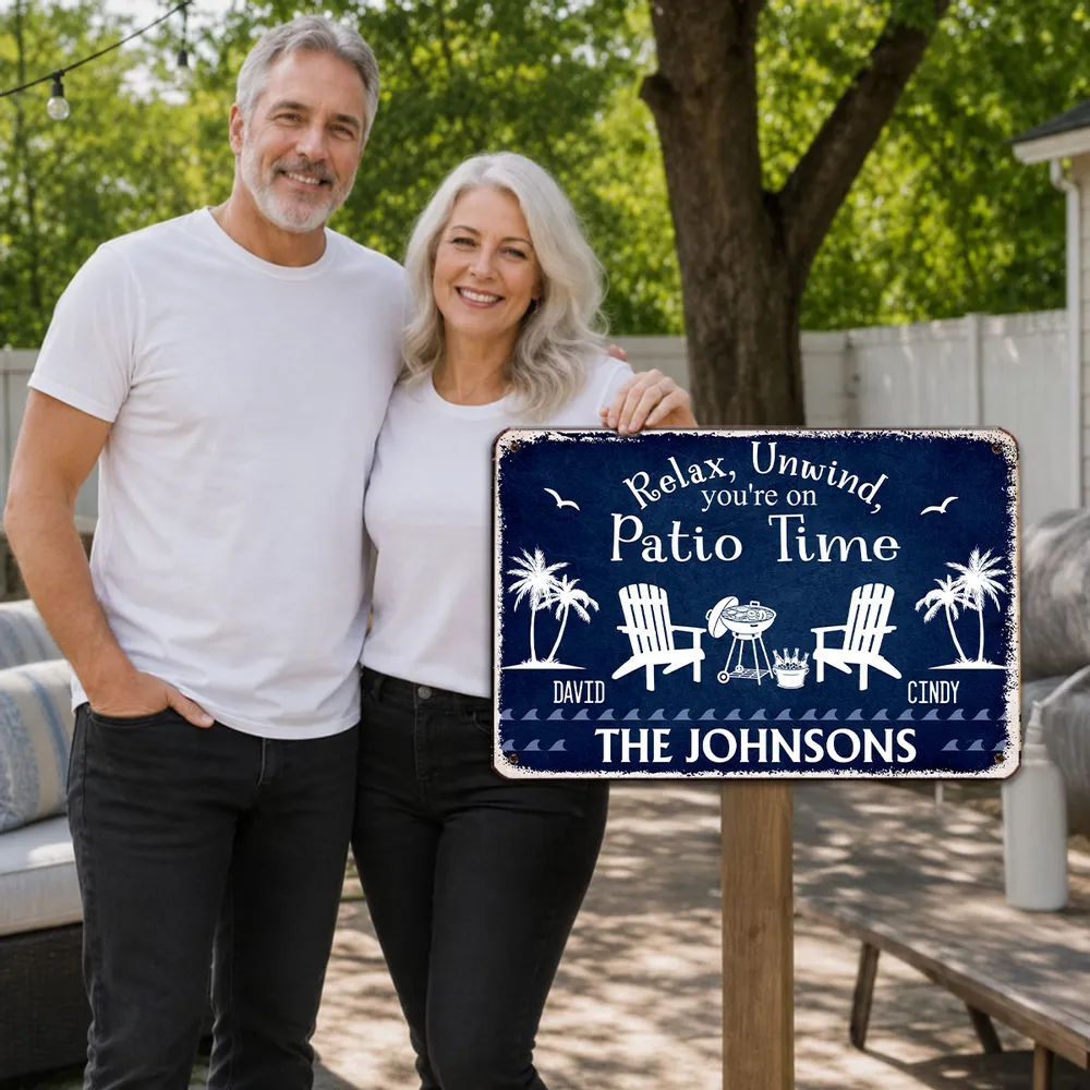 Personalized Rectangular Iron Sign for Patio Time, Navy Backyard Decor, Unique Gift for Family - Image 4