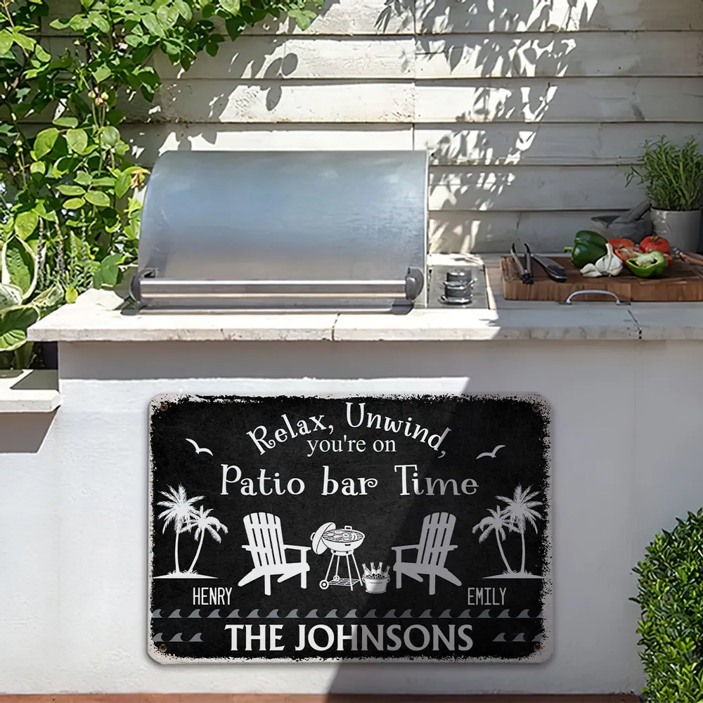 Personalized Rectangular Iron Sign for Patio Time, Navy Backyard Decor, Unique Gift for Family - Image 6