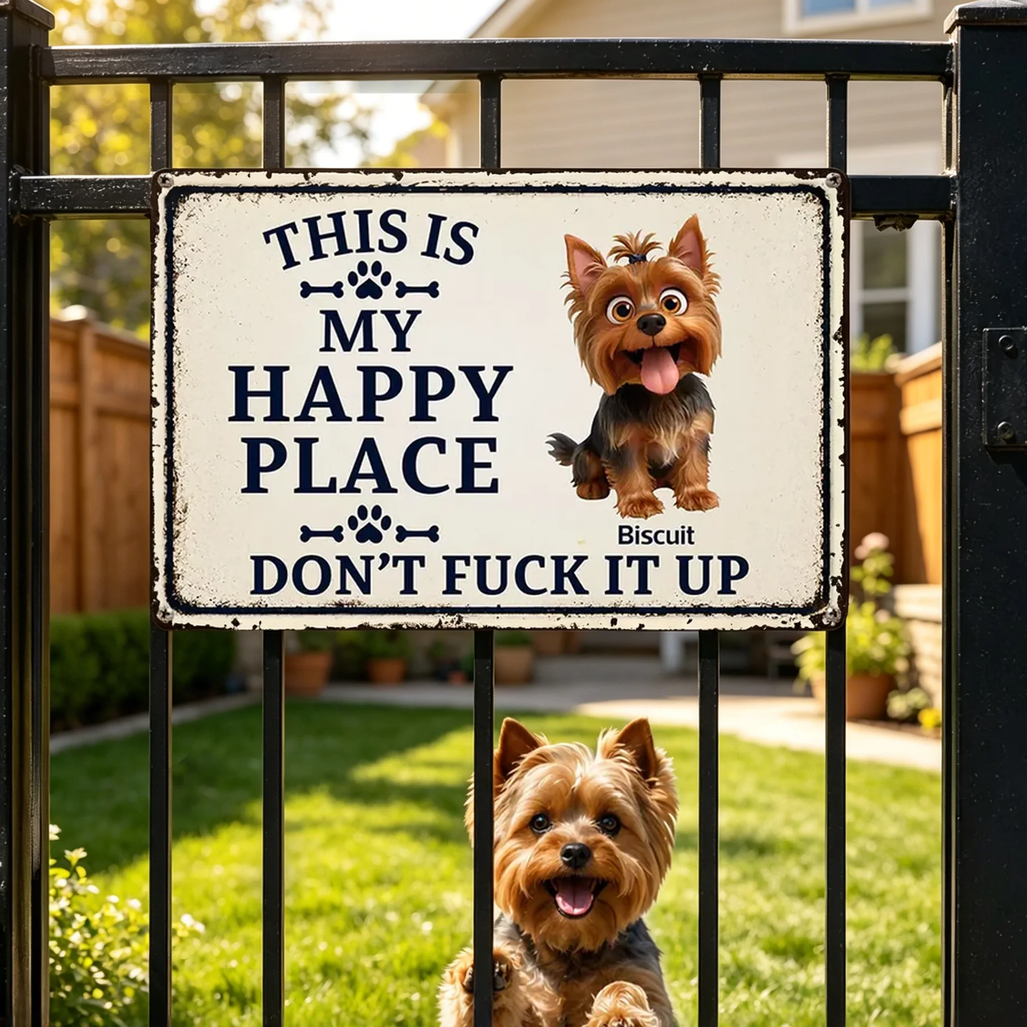 Personalized Rectangular Iron Sign With Cartoon Dog, Happy Place Decor, Unique Gift For Dog Lovers