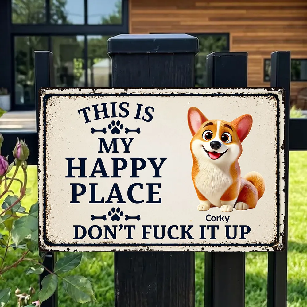 Personalized Rectangular Iron Sign With Cartoon Dog, Happy Place Decor, Unique Gift For Dog Lovers - Image 2