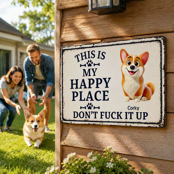Personalized Rectangular Iron Sign With Cartoon Dog, Happy Place Decor, Unique Gift For Dog Lovers - Image 3