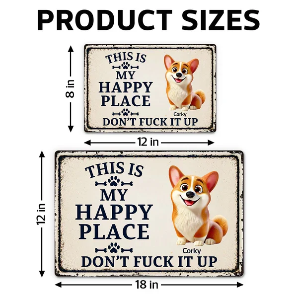Personalized Rectangular Iron Sign With Cartoon Dog, Happy Place Decor, Unique Gift For Dog Lovers - Image 4