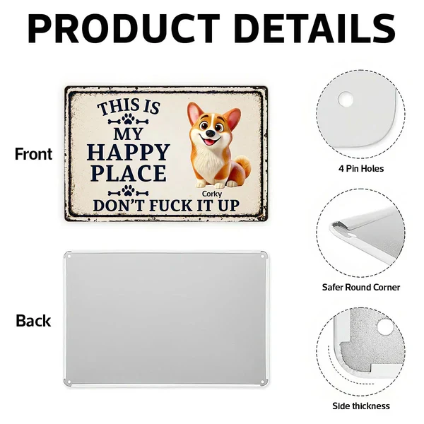 Personalized Rectangular Iron Sign With Cartoon Dog, Happy Place Decor, Unique Gift For Dog Lovers - Image 5