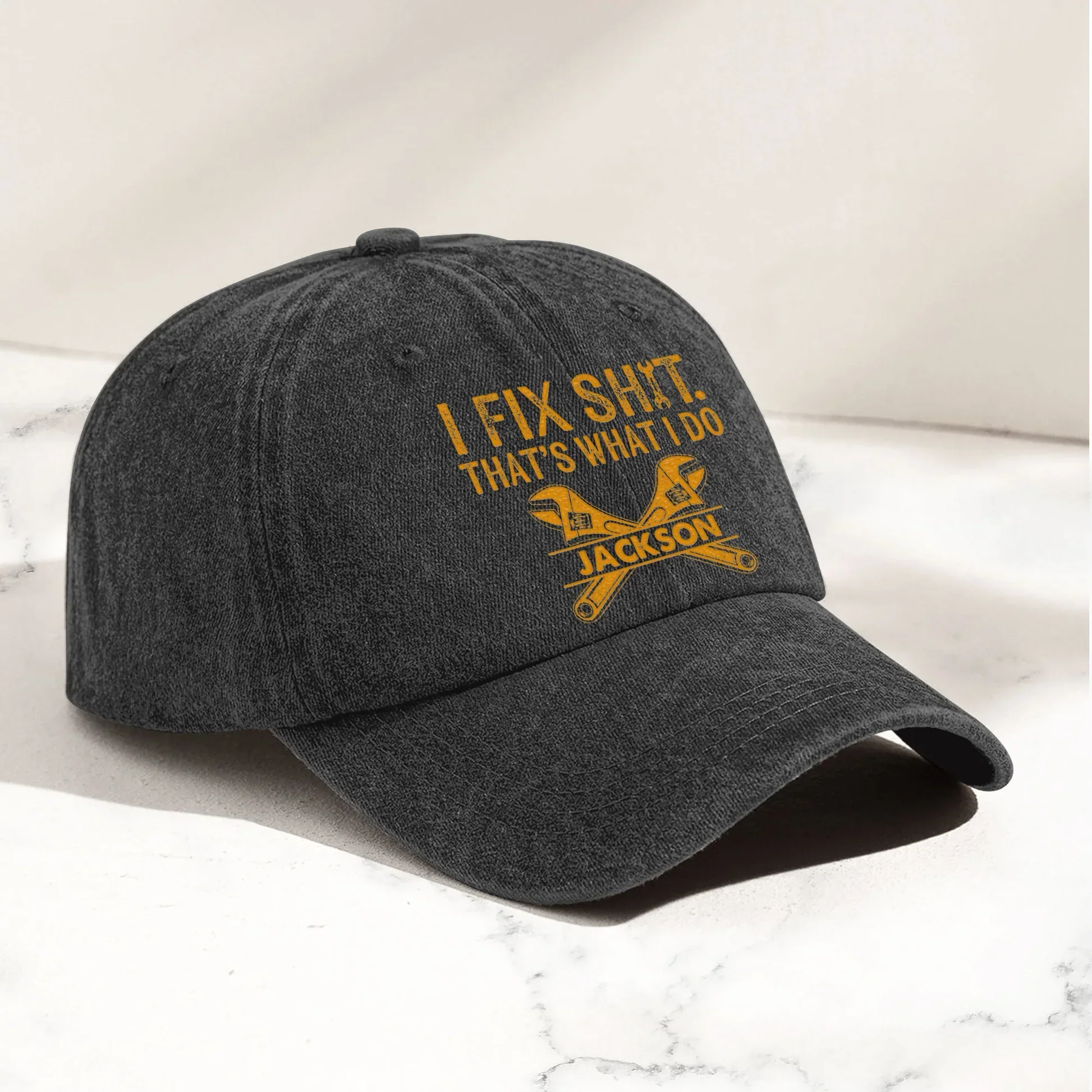 Washed Denim Baseball Cap, Funny Fix It Tool Graphic, Vintage Black Style, Unique Creative Gift for Fixers - Image 6