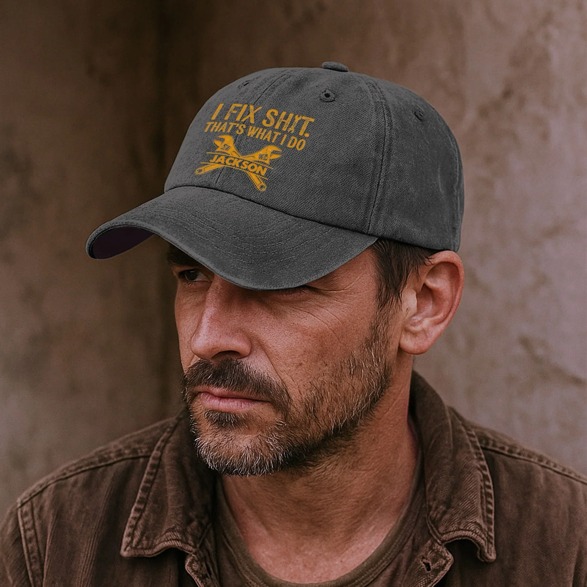 Washed Denim Baseball Cap, Funny Fix It Tool Graphic, Vintage Black Style, Unique Creative Gift for Fixers - Image 7