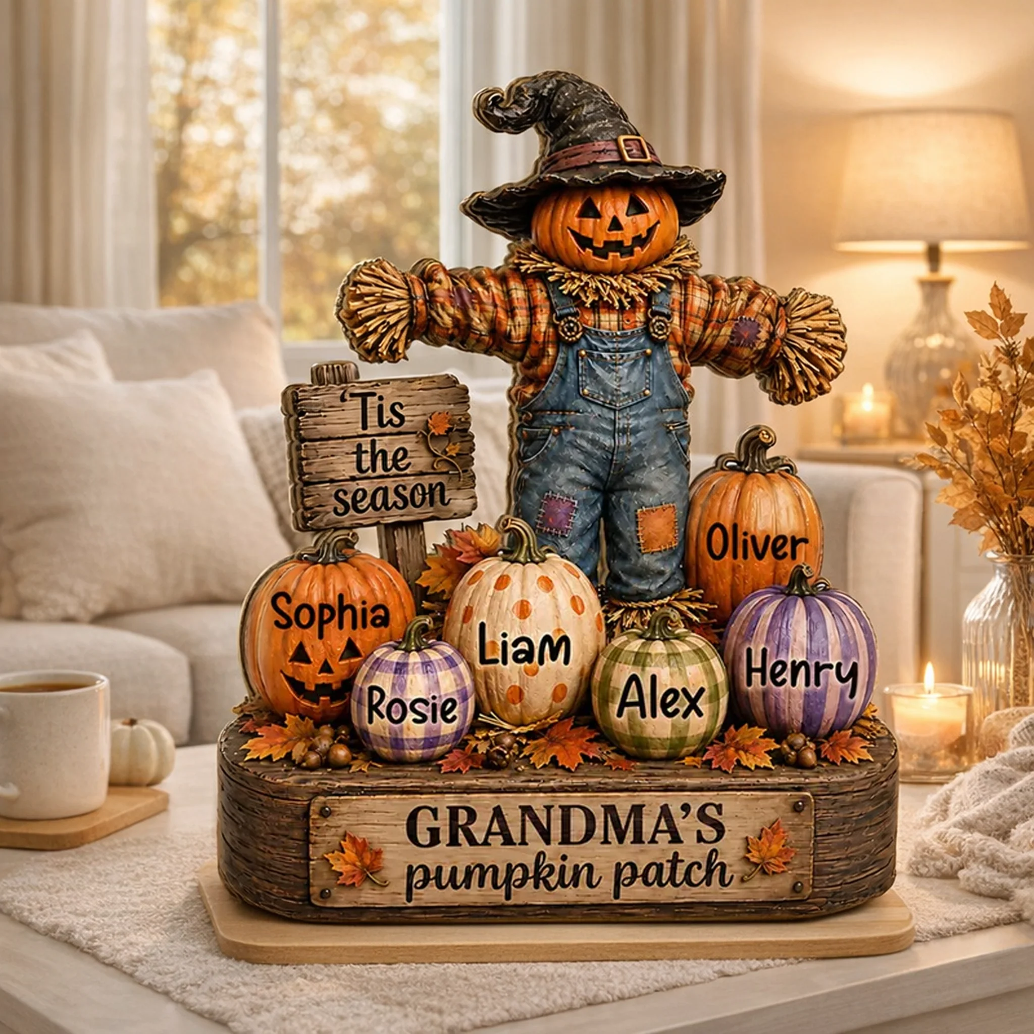 Personalized 2-Layer Wooden Plaque, Grandma's Pumpkin Patch Scarecrow, Creative Gift for Grandma