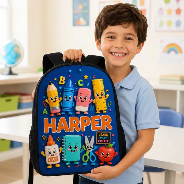 Personalized Kids School Backpack, Cute School Supplies Design, Back To School Unique Gift for Kids - Image 4