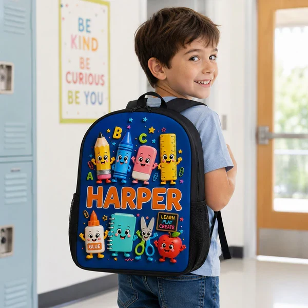 Personalized Kids School Backpack, Cute School Supplies Design, Back To School Unique Gift for Kids - Image 7