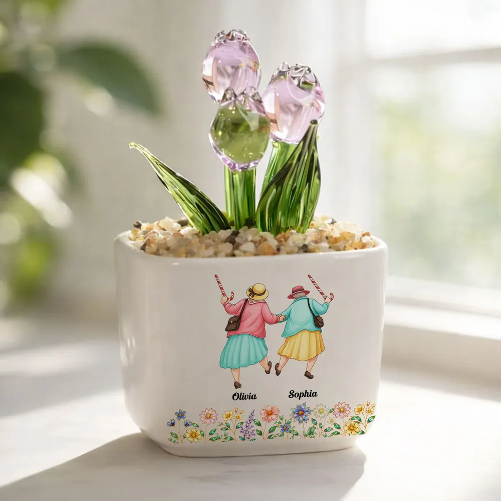 Square Glass Planter with Smile More Quote & Pastel Tulips, Unique Personalized Creative Gift for a Friend - Image 2