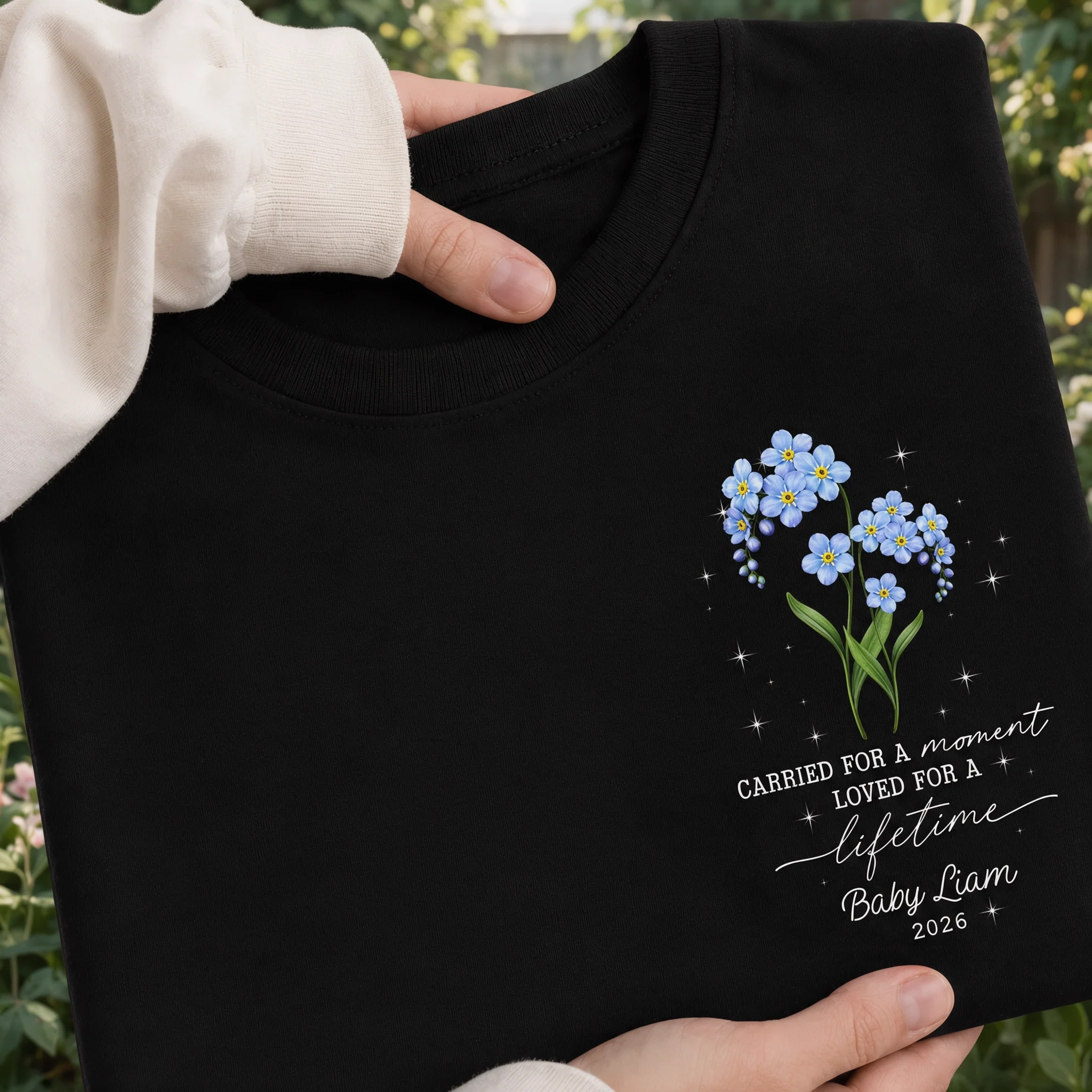 Personalized Classic Tee, Tiny Bloom Memorial Design, Unique Gift for Grieving Parent