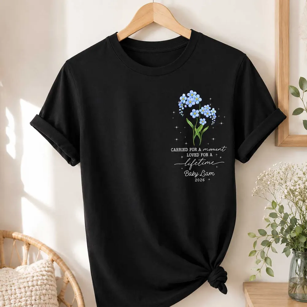 Personalized Classic Tee, Tiny Bloom Memorial Design, Unique Gift for Grieving Parent - Image 2