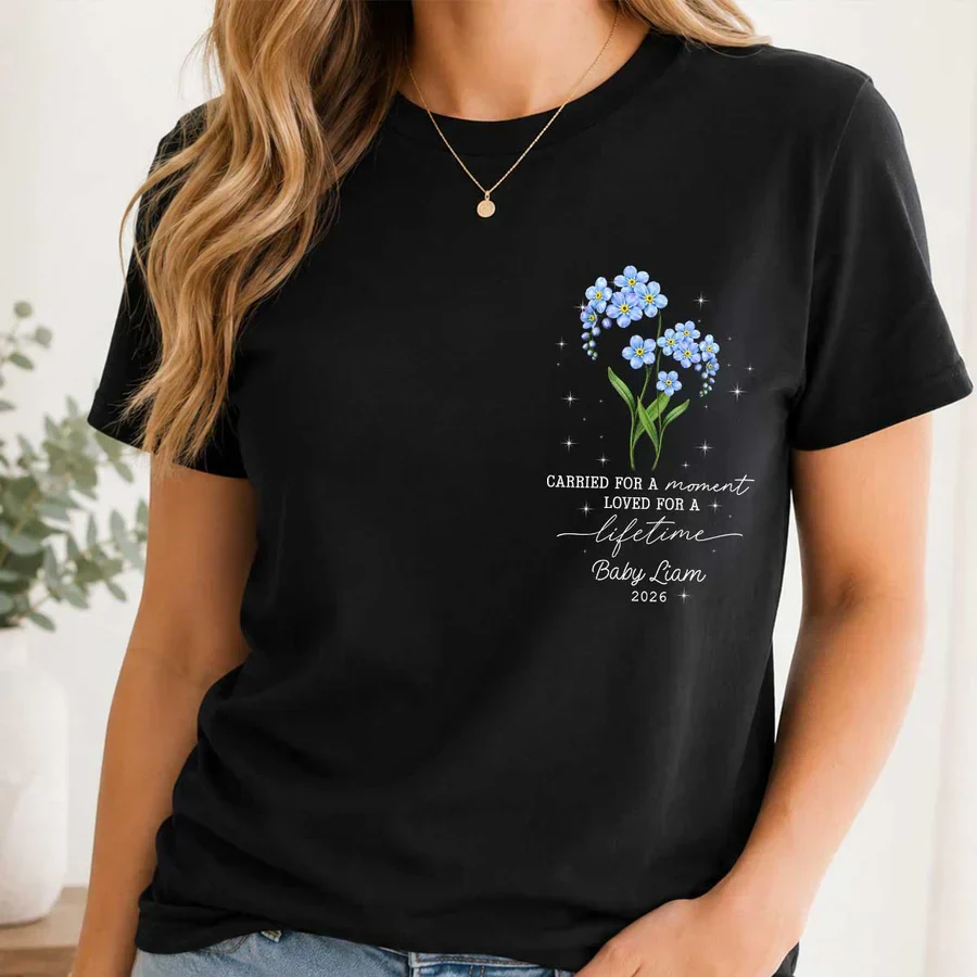 Personalized Classic Tee, Tiny Bloom Memorial Design, Unique Gift for Grieving Parent - Image 3