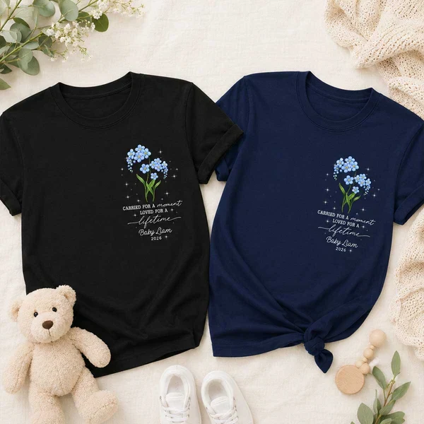 Personalized Classic Tee, Tiny Bloom Memorial Design, Unique Gift for Grieving Parent - Image 5