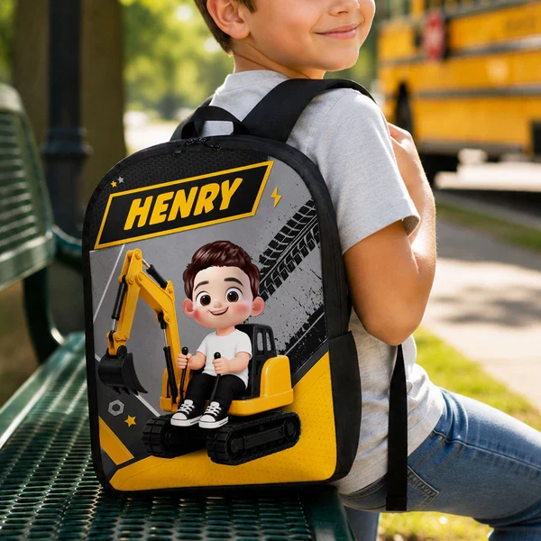 Personalized Kids School Backpack, Cute Excavator Ride Design, Unique Gift for Kids & Grandkids - Image 7