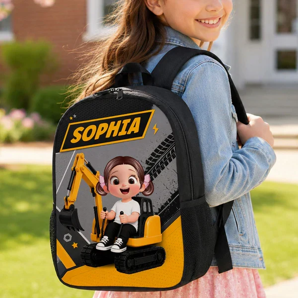 Personalized Kids School Backpack, Cute Excavator Ride Design, Unique Gift for Kids & Grandkids - Image 8