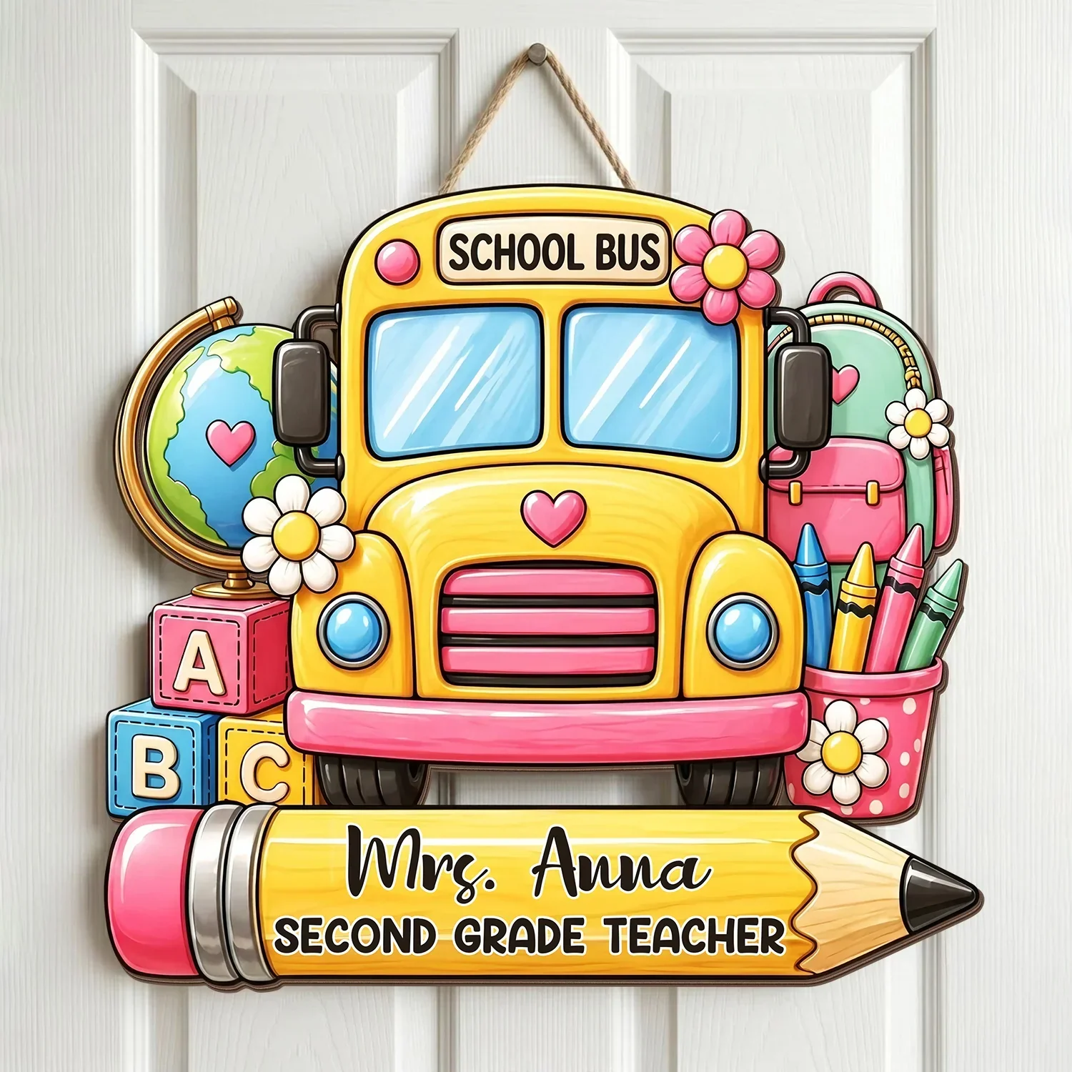 Personalized Teacher Wooden Sign, School Bus Classroom Door Decor, Unique Creative Gift for Teacher - Image 4
